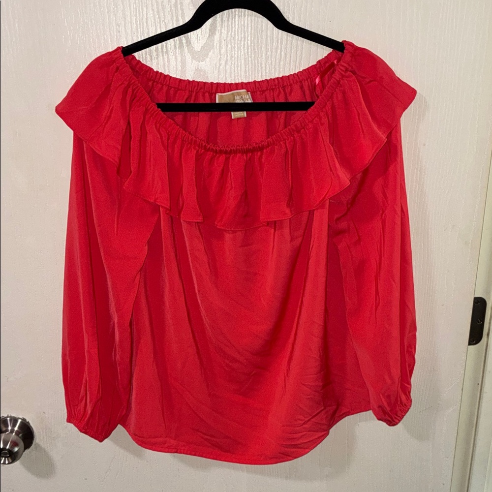 Michael Kors Red Off-Shoulder Ruffle Blouse
